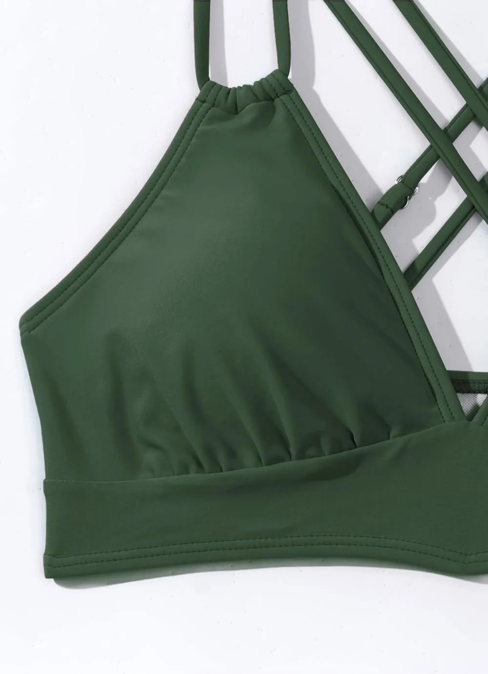 Fanuerg Women's Sexy V Neck Bikini Sets Hollow Out Two Piece Swimsuits Cutout Mid Waist Bathing Suit