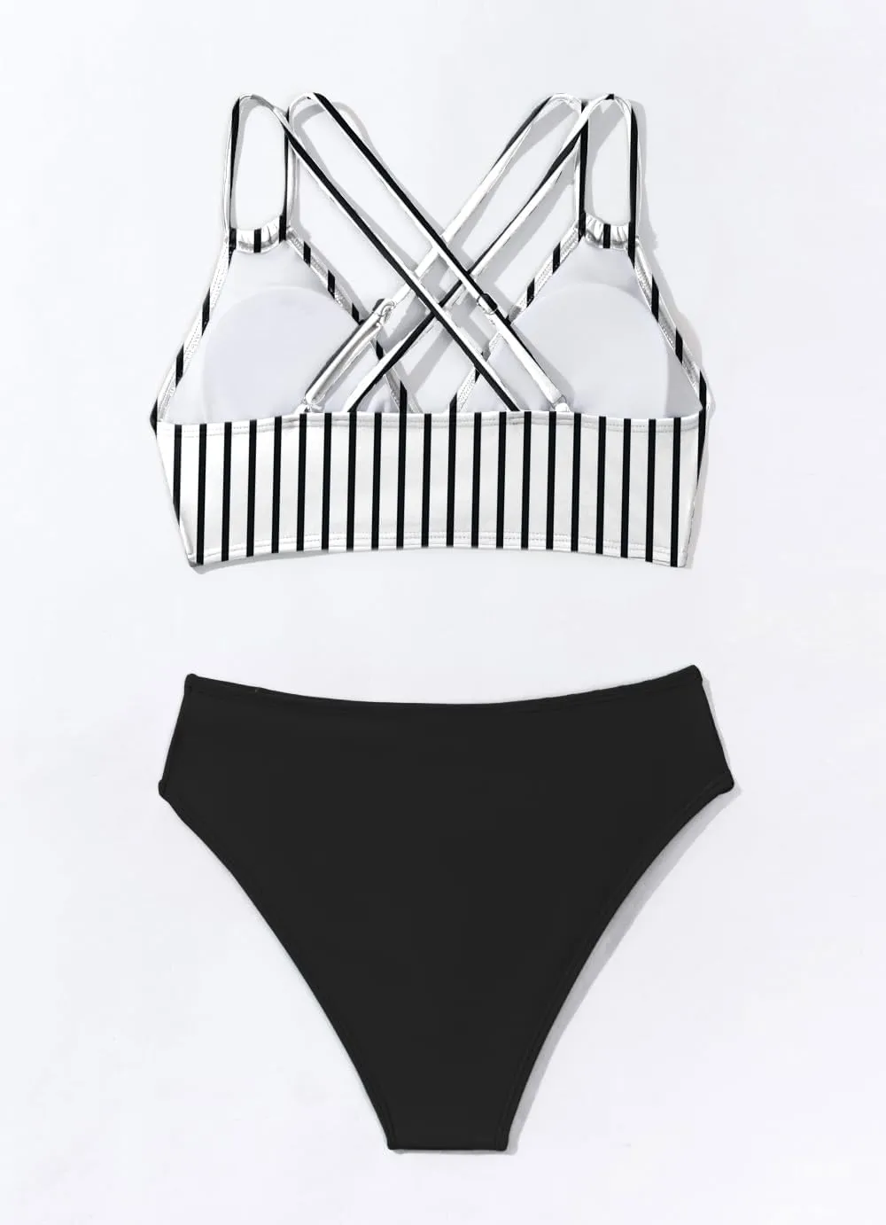 Fanuerg Women's Sexy V Neck Bikini Sets Hollow Out Two Piece Swimsuits Cutout Mid Waist Bathing Suit