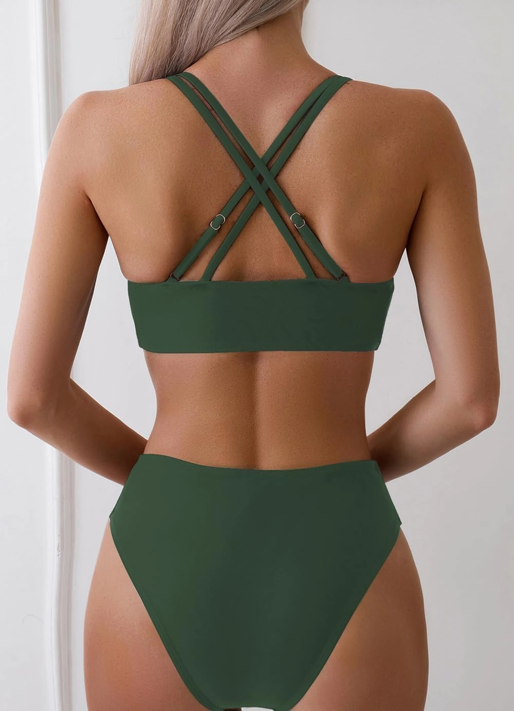 Fanuerg Women's Sexy V Neck Bikini Sets Hollow Out Two Piece Swimsuits Cutout Mid Waist Bathing Suit