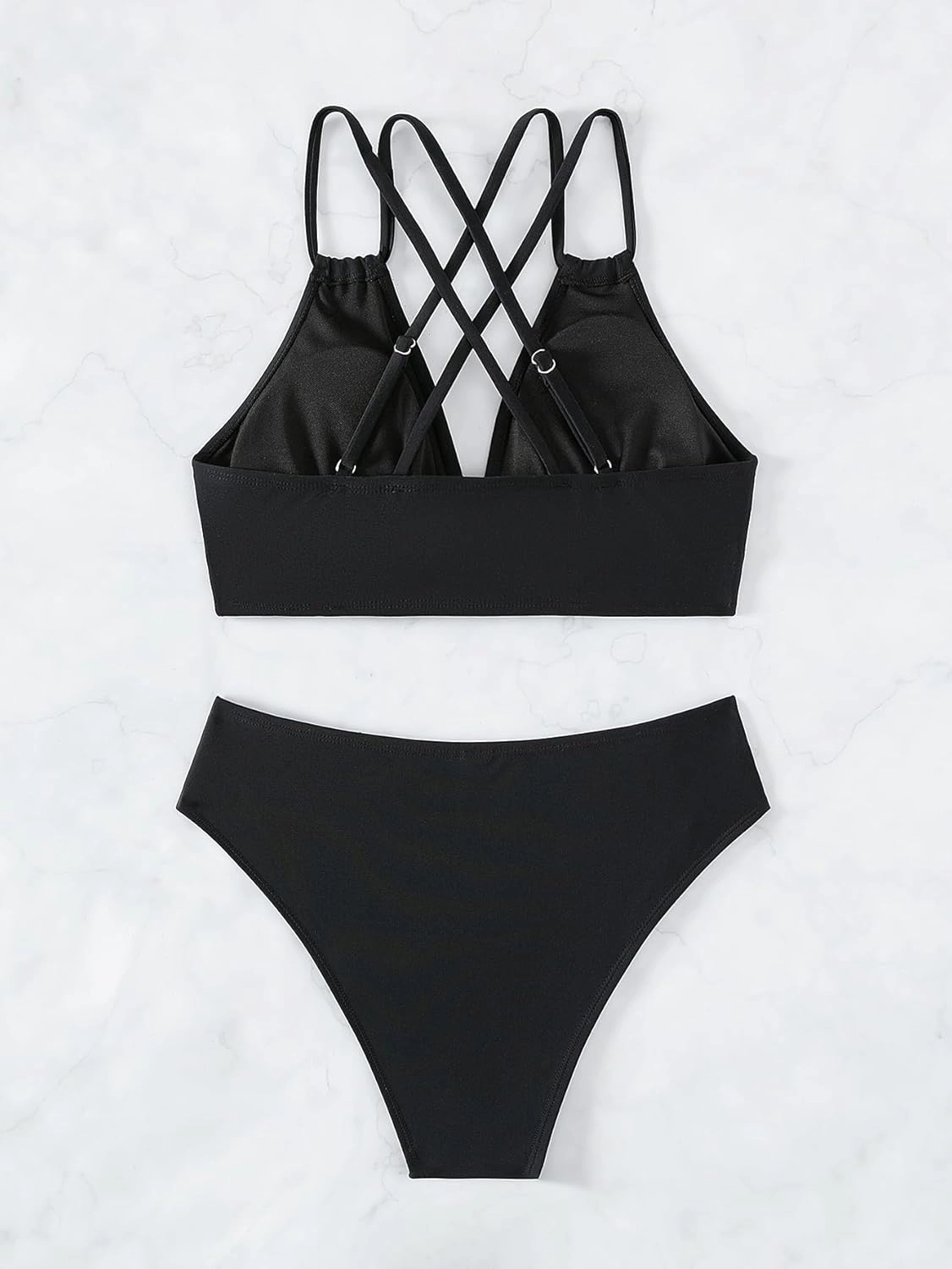 Fanuerg Women's Sexy V Neck Bikini Sets Hollow Out Two Piece Swimsuits Cutout Mid Waist Bathing Suit