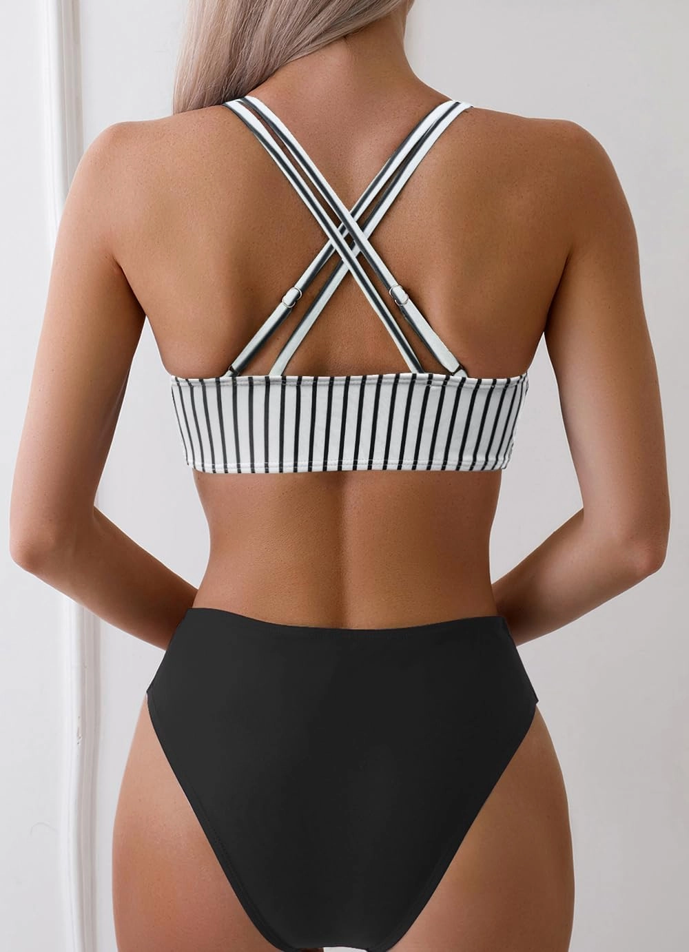 Fanuerg Women's Sexy V Neck Bikini Sets Hollow Out Two Piece Swimsuits Cutout Mid Waist Bathing Suit