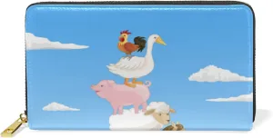 Farm Animals Cow Horse Sheep Pig Duck Chick Blue Sky Green Leaves Leather Long Wallet Organizer with Zipper Purse Clutch Bag for Women Men Key Card Coin Passport Checkbook
