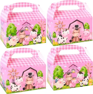 Farm Animals Gable Boxes 24Pcs Party Favors Treat Boxes Barnyard Birthday Party Decorations for Theme Baby Shower Supplies