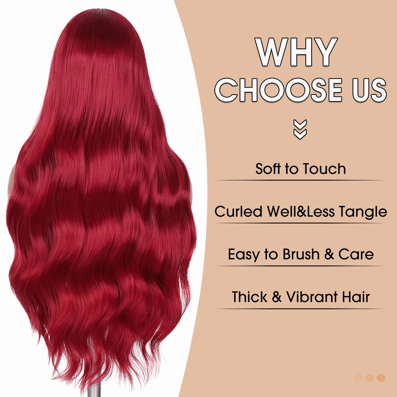 FAVE Red Wigs for Women Mermaid Waves Synthetic Wig 28 Inches Middle Part Long Wavy Red Wig Natural Looking Heat Resistant Wig for Daily Party Use