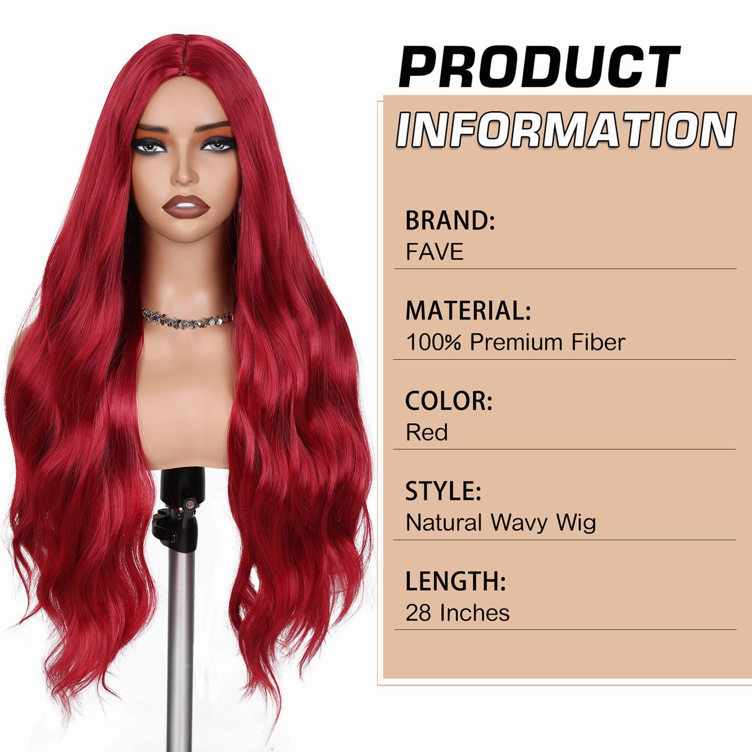 FAVE Red Wigs for Women Mermaid Waves Synthetic Wig 28 Inches Middle Part Long Wavy Red Wig Natural Looking Heat Resistant Wig for Daily Party Use