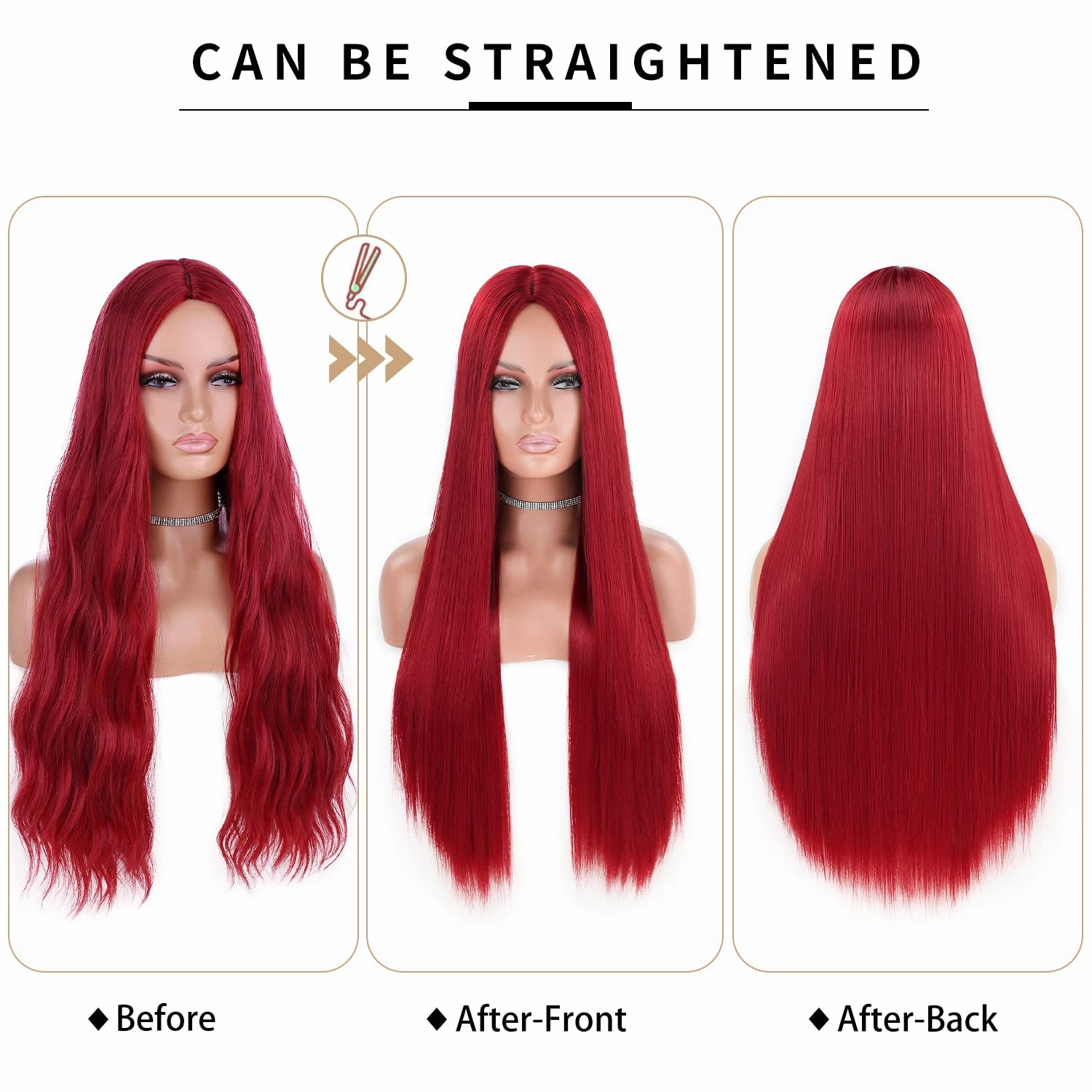 FAVE Red Wigs for Women Mermaid Waves Synthetic Wig 28 Inches Middle Part Long Wavy Red Wig Natural Looking Heat Resistant Wig for Daily Party Use