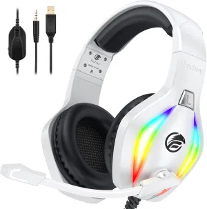 FC100 Gaming Headset with Microphone for PS4, PS5, Switch, Xbox, PC, Mac, Gamer Headset with RGB Light, Computer Headphones with Mic