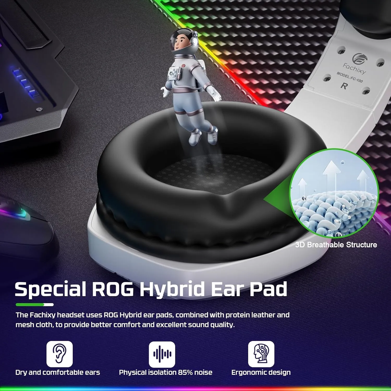FC100 Gaming Headset with Microphone for PS4, PS5, Switch, Xbox, PC, Mac, Gamer Headset with RGB Light, Computer Headphones with Mic