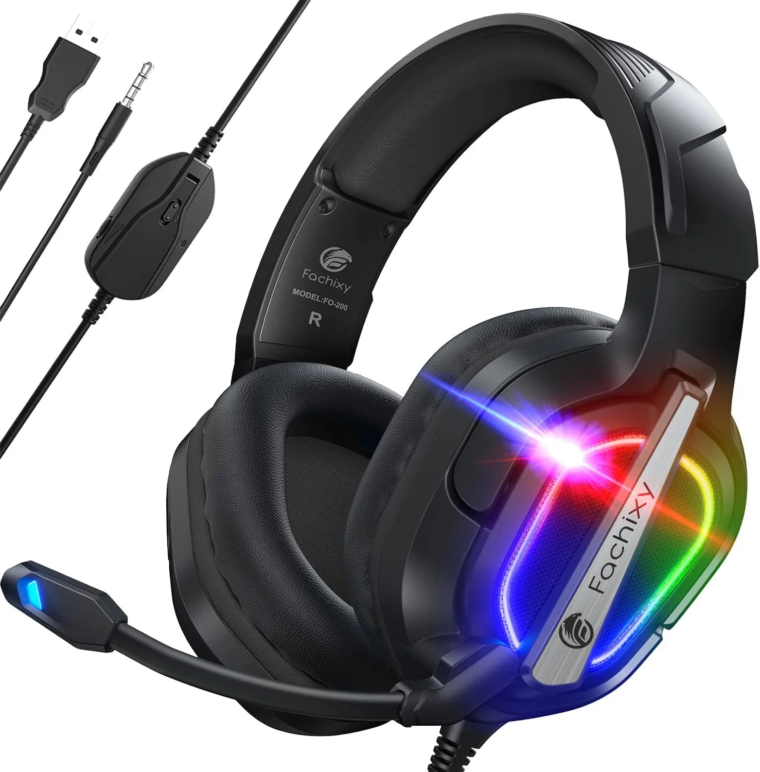 FC200 PC Gaming Headset for PS4, PS5, Switch, Xbox One, Mac, Noise Canceling Headphones with Microphone, Computer Headset with 3.5mm Jack & RGB Light
