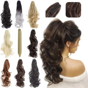 Felendy Ponytail Extension Claw 18" Ash Blonde Mix Dark Brown Curly Wavy Clip in Long Ponytail Hair Extensions Jaw Pony Tails Hairpiece for Women