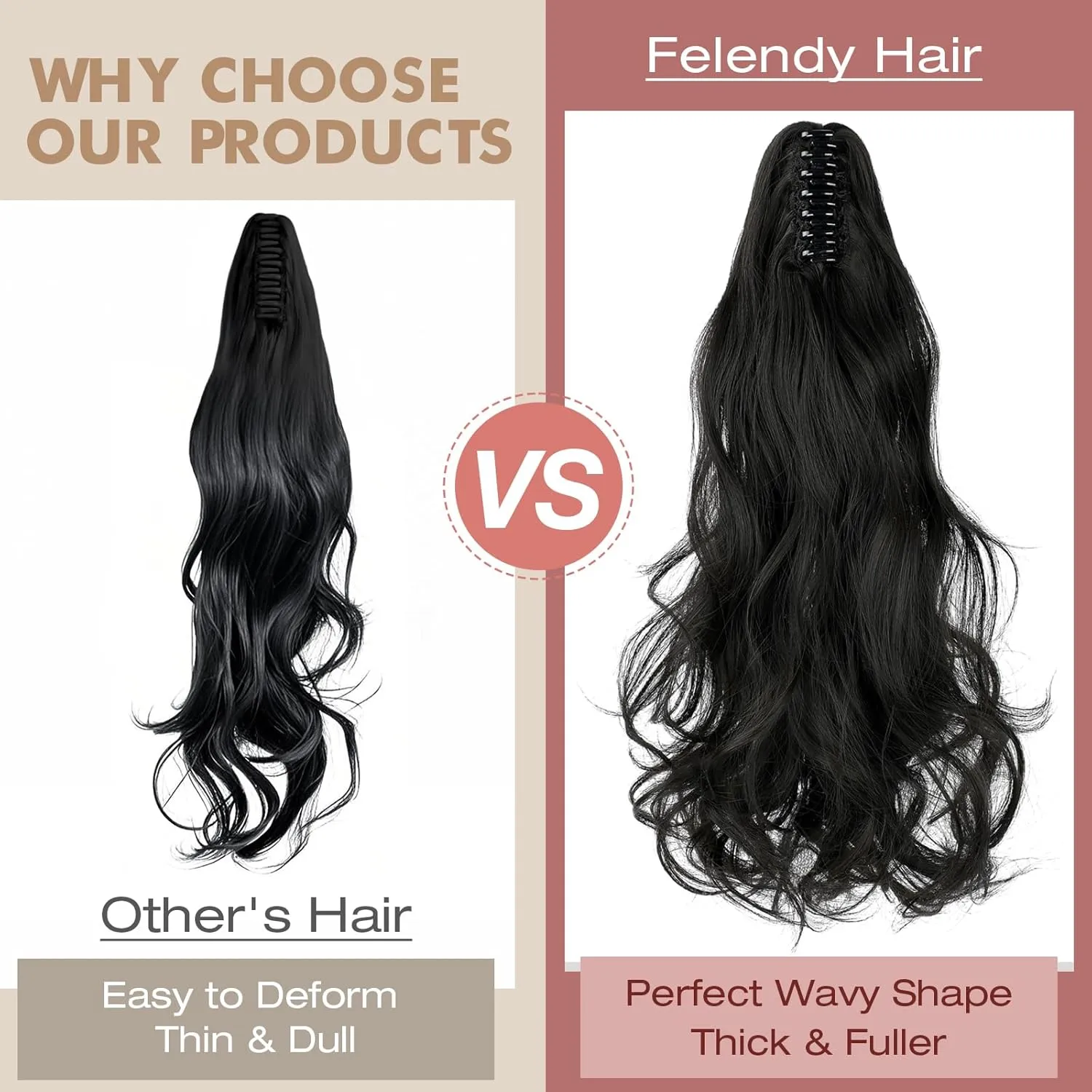 Felendy Ponytail Extension Claw 18" Ash Blonde Mix Dark Brown Curly Wavy Clip in Long Ponytail Hair Extensions Jaw Pony Tails Hairpiece for Women