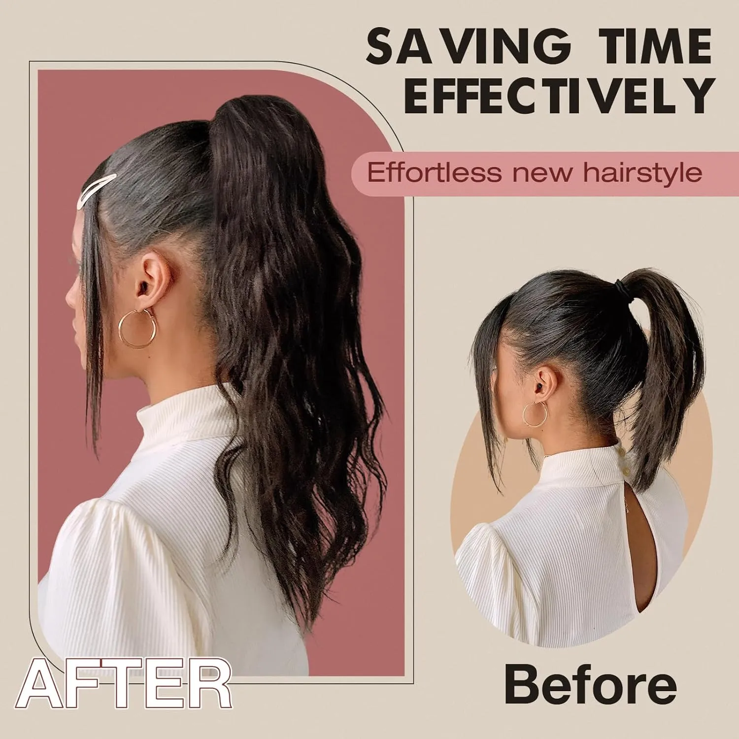 Felendy Ponytail Extension Claw 18" Ash Blonde Mix Dark Brown Curly Wavy Clip in Long Ponytail Hair Extensions Jaw Pony Tails Hairpiece for Women