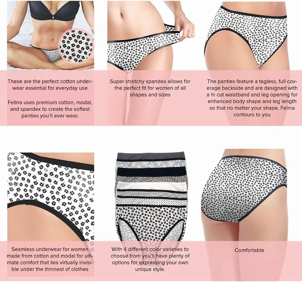 Felina Cotton Modal Hi Cut Panties - Sexy Lingerie Panties for Women - Underwear for Women 8-Pack