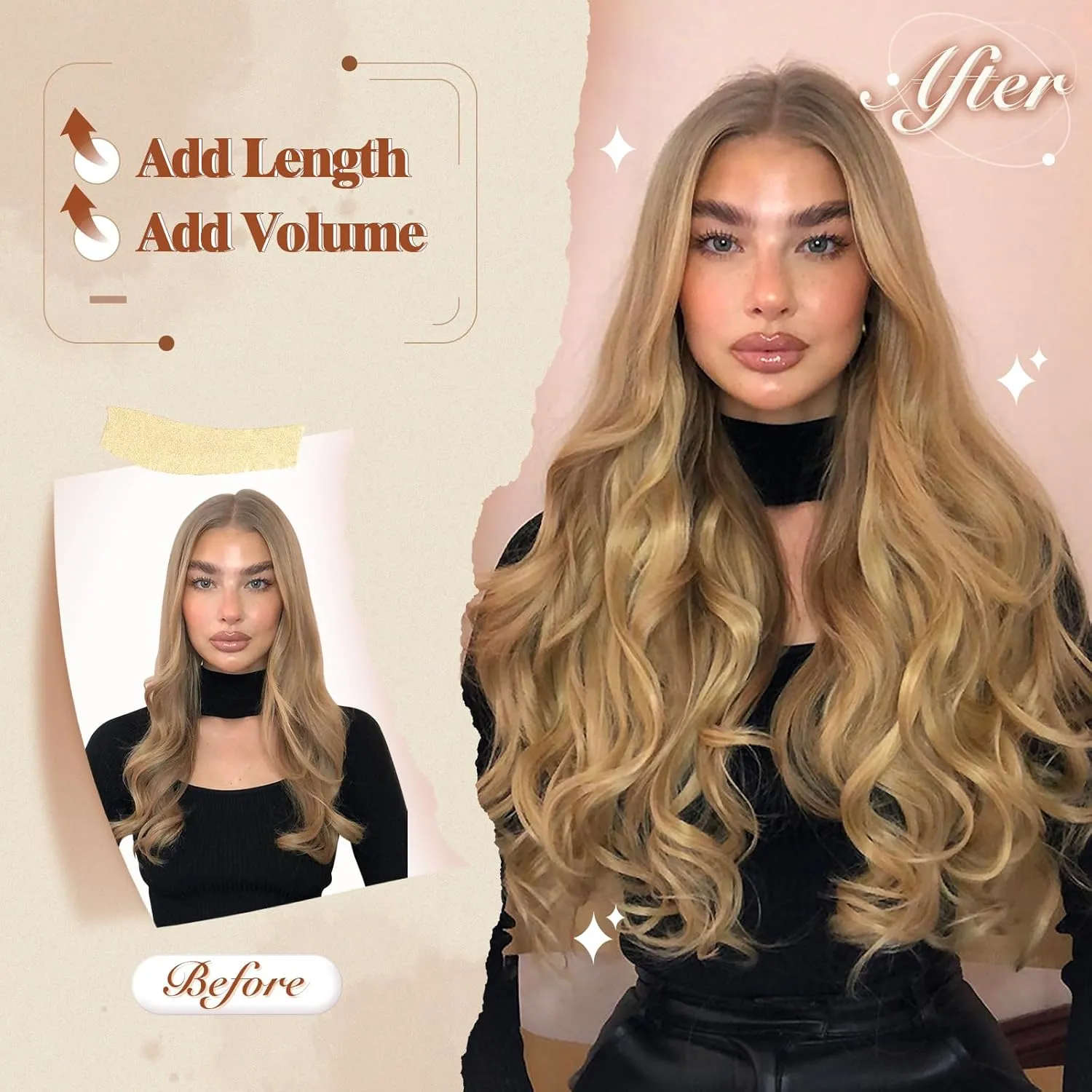FESHFEN Invisible Wire Hair Extensions Secrets Hair Extensions With Wire Synthetic Adjustable Curly Hair Long Wavy Secret Hairpieces for Women 20 Inch, Black Brown