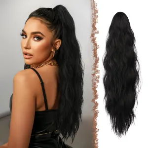 FESHFEN Ponytail Extensions, Long Claw Clip in Ponytail Hairpiece Synthetic Pony Tails Hair Piece Natural Wavy Hairpieces for Women, Black 25 inch