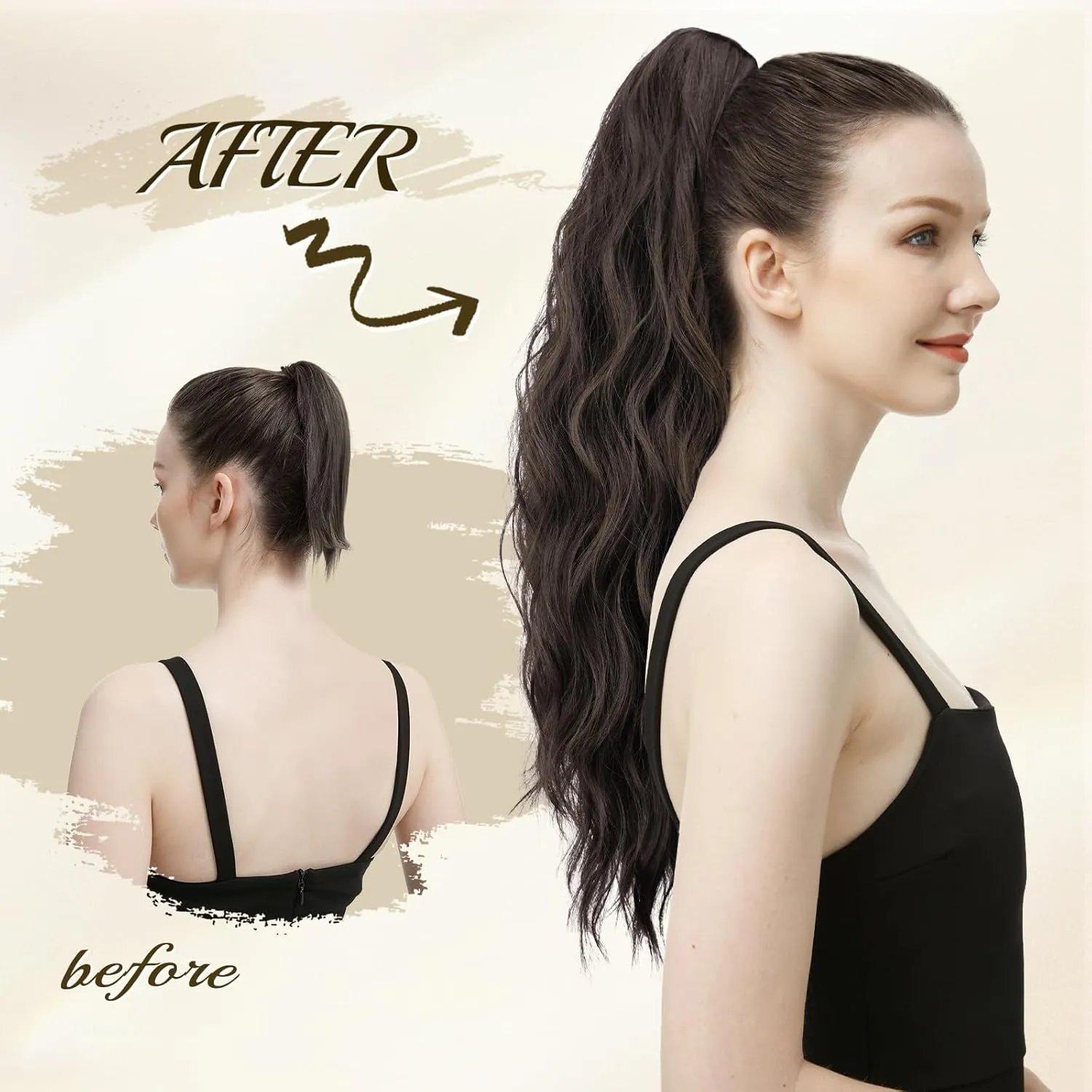 FESHFEN Ponytail Extensions, Long Claw Clip in Ponytail Hairpiece Synthetic Pony Tails Hair Piece Natural Wavy Hairpieces for Women, Honey Blonde Mixed Light Brown 25 inch