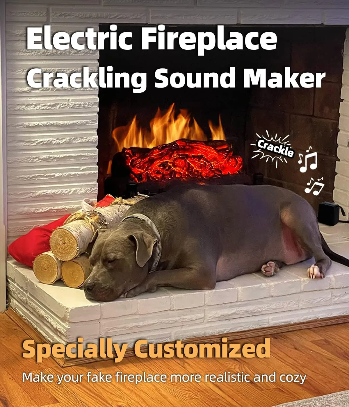 Fireplace Crackler Sound Box for Electric Fireplace, 2 in 1 Realistic Rechargeable Fire Crackling Sound Machine for Gas Fireplace, Fire Crackler Sound System, 3H Timer, Fire Noise