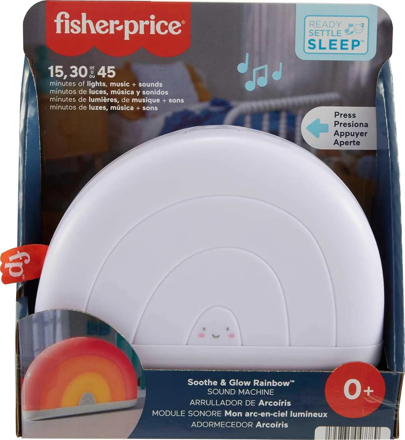 Fisher-Price Baby Toy Soothe & Glow Rainbow Sound Machine Soother with Music Lights & Timers for Newborns Ages 0  Months
