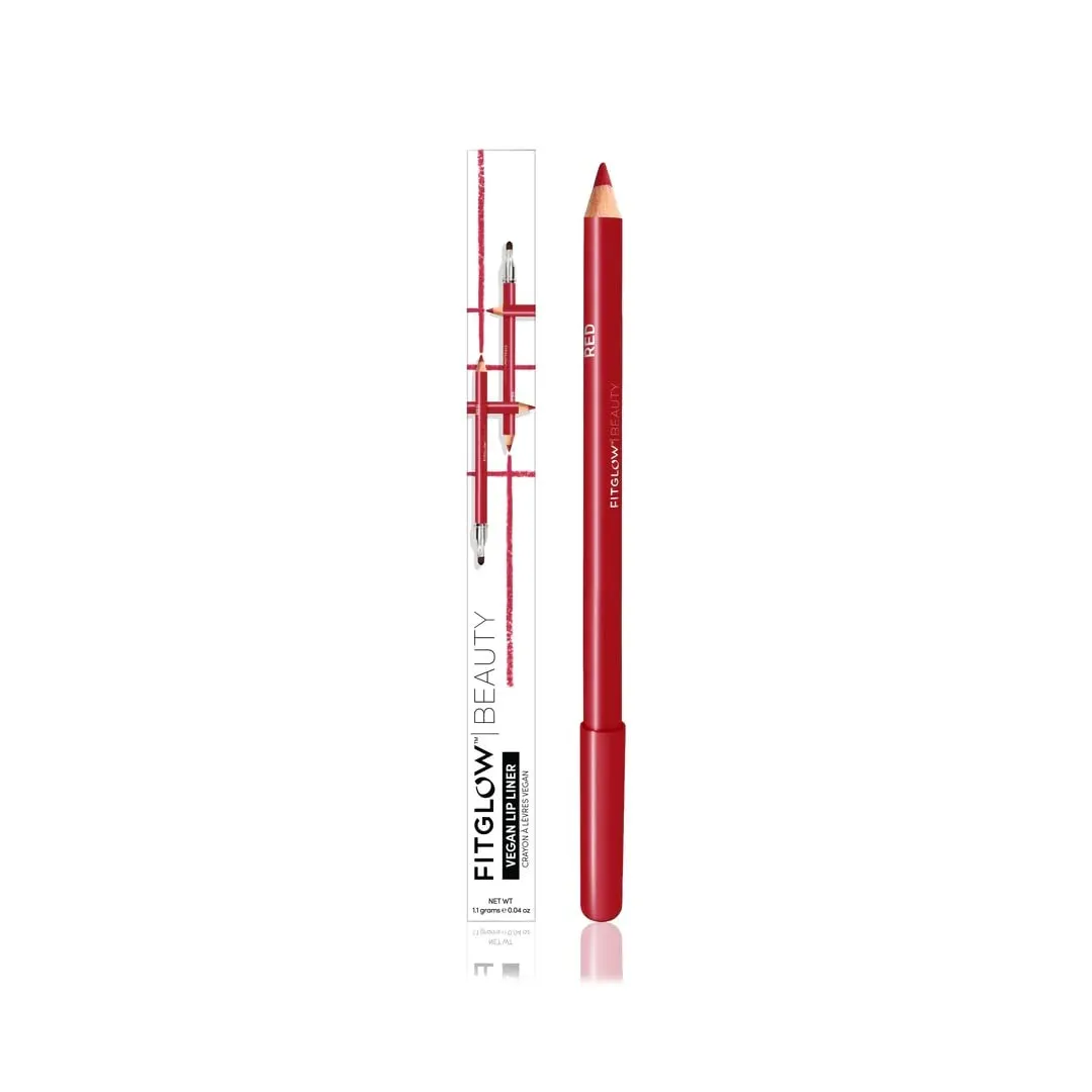 FITGLOW Beauty Vegan Lip Liner Pencil | Long-Lasting Lip Enhancer with Blending Brush | Hydrating Plumping Lip Liner | Smudge-Proof Lip Perfector | Define Shape & Fill | Red, 1.1g