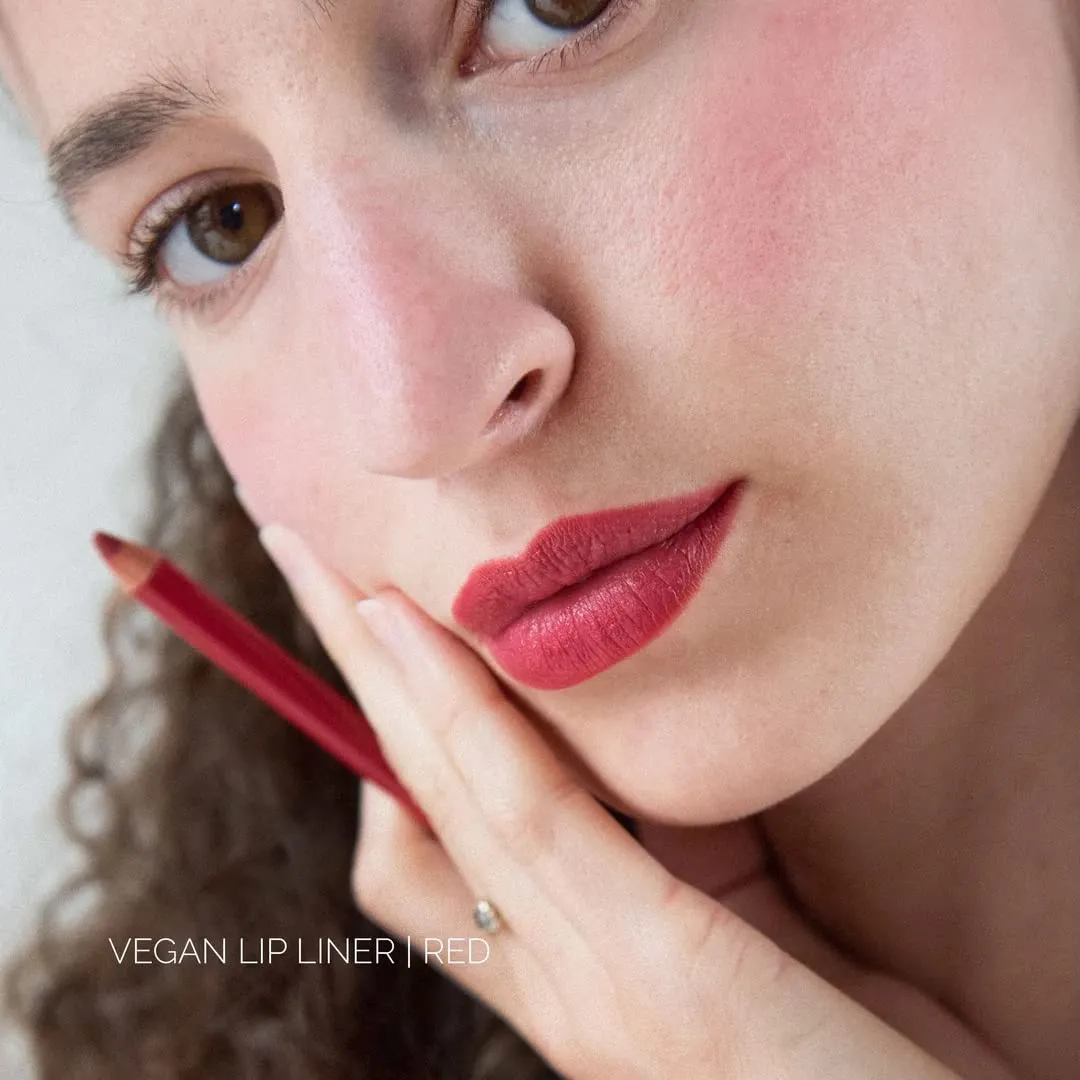 FITGLOW Beauty Vegan Lip Liner Pencil | Long-Lasting Lip Enhancer with Blending Brush | Hydrating Plumping Lip Liner | Smudge-Proof Lip Perfector | Define Shape & Fill | Red, 1.1g