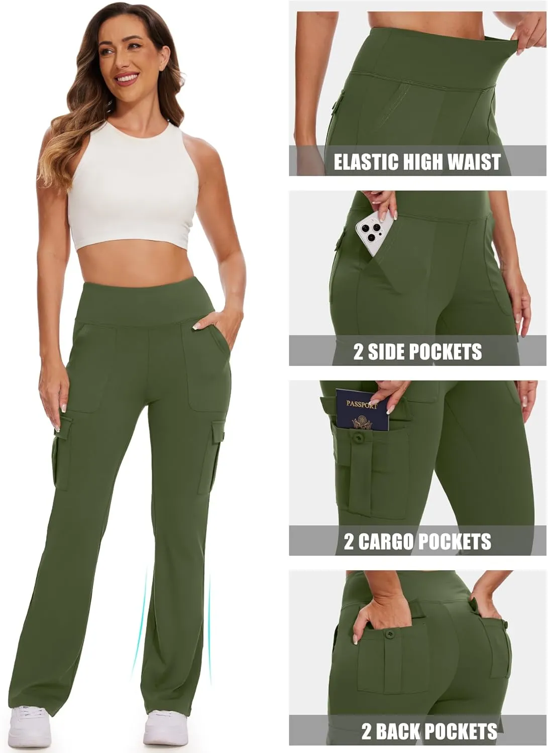 Flare Leggings for Women Yoga Pants with Cargo Pockets High Waist Work Casual Travel Bootcut Leggings