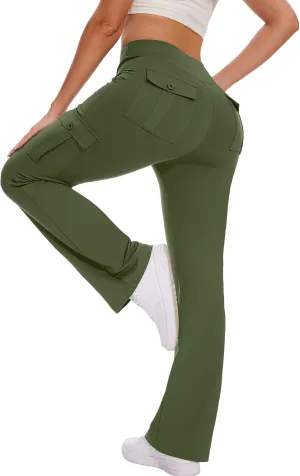 Flare Leggings for Women Yoga Pants with Cargo Pockets High Waist Work Casual Travel Bootcut Leggings