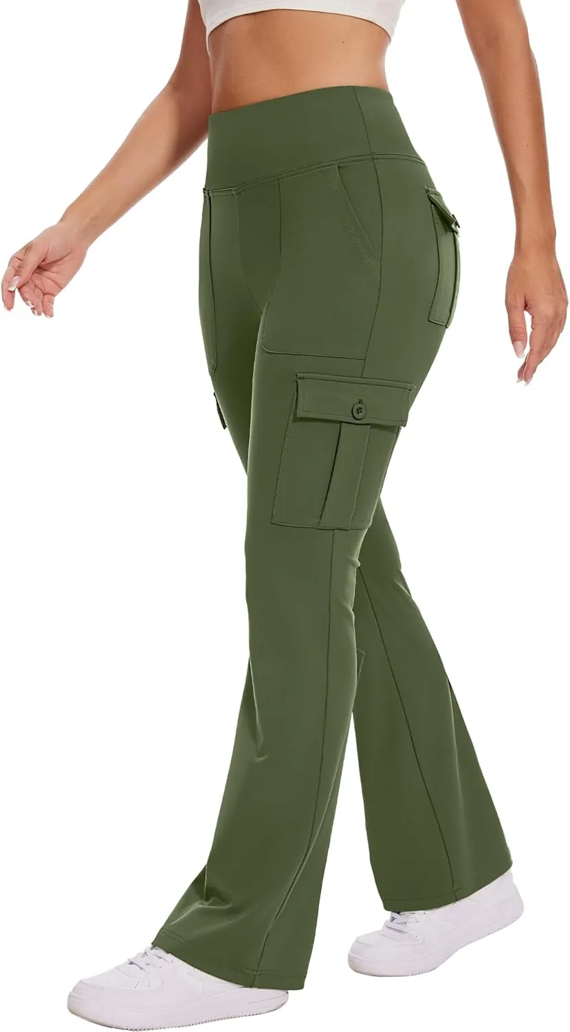 Flare Leggings for Women Yoga Pants with Cargo Pockets High Waist Work Casual Travel Bootcut Leggings