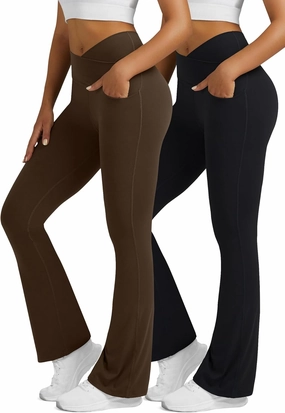 Flare Leggings for Women with Pockets 2pack High Waisted Crossover Flare Leggings Bootcut Yoga Pants