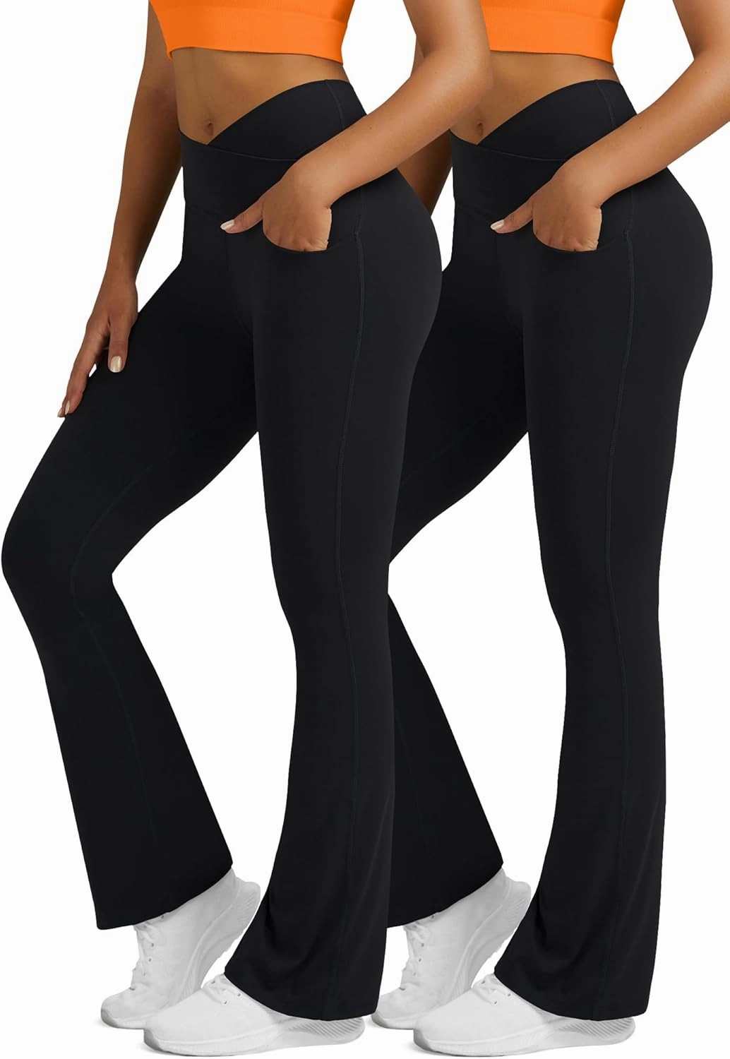 Flare Leggings for Women with Pockets 2pack High Waisted Crossover Flare Leggings Bootcut Yoga Pants