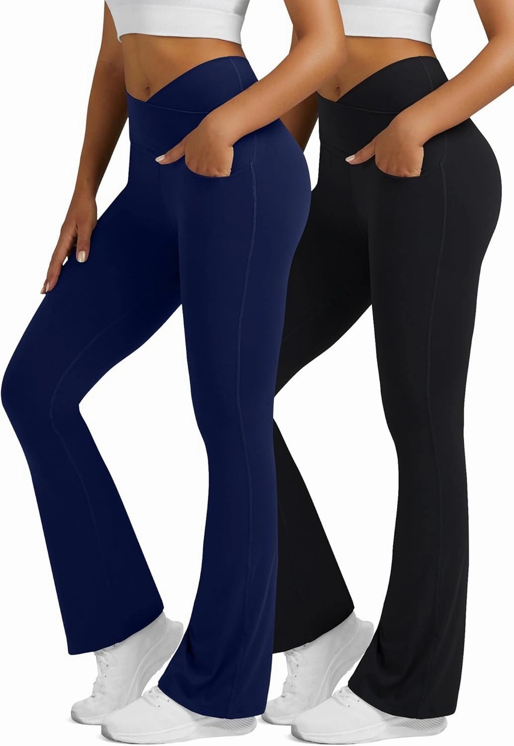 Flare Leggings for Women with Pockets 2pack High Waisted Crossover Flare Leggings Bootcut Yoga Pants