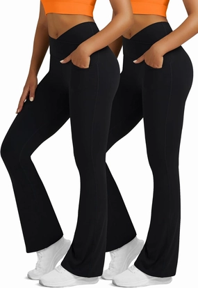 Flare Leggings for Women with Pockets 2pack High Waisted Crossover Flare Leggings Bootcut Yoga Pants