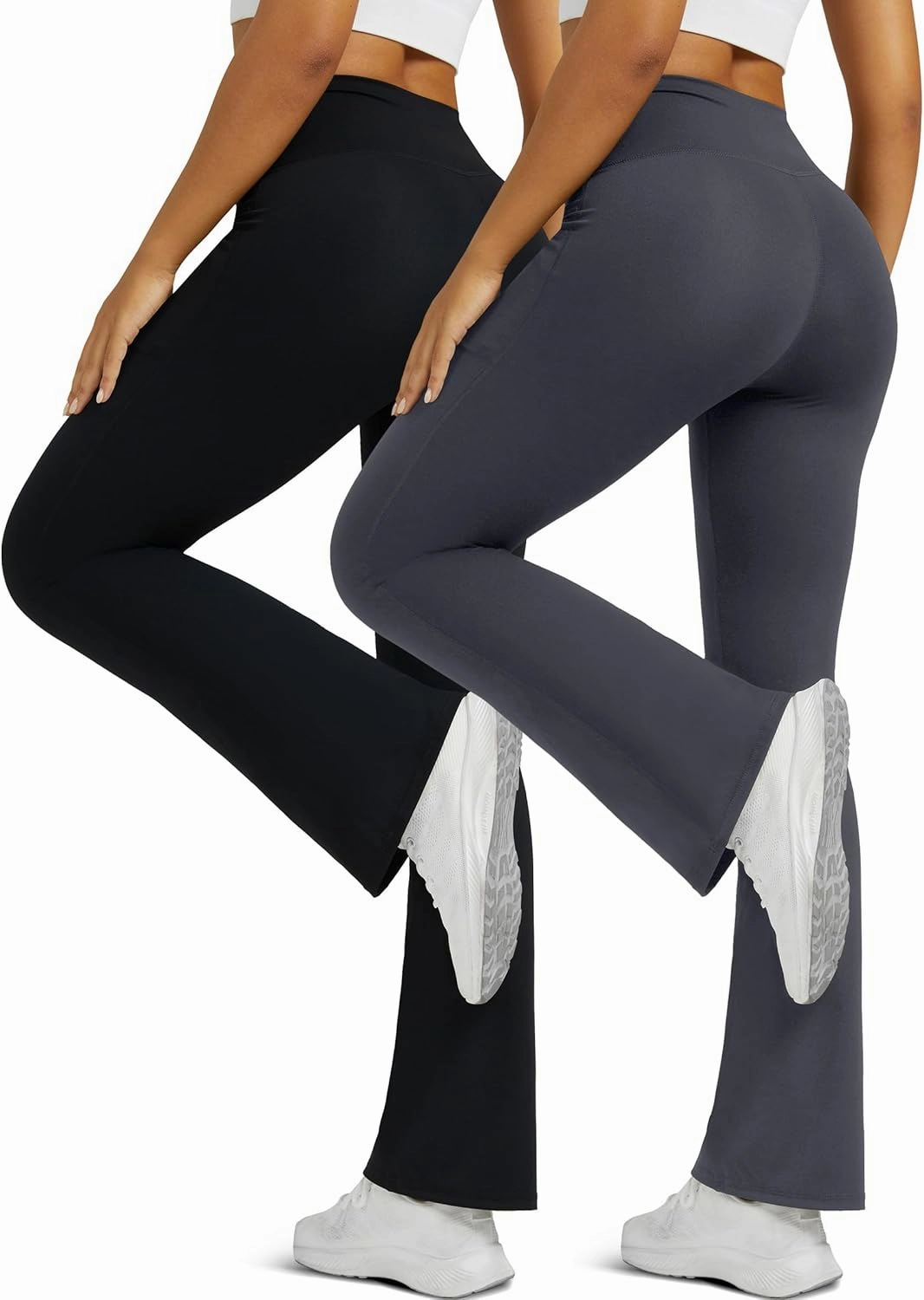 Flare Leggings for Women with Pockets 2pack High Waisted Crossover Flare Leggings Bootcut Yoga Pants