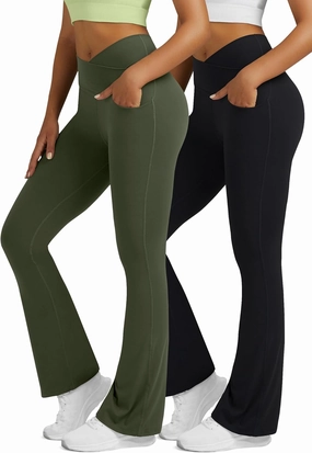 Flare Leggings for Women with Pockets 2pack High Waisted Crossover Flare Leggings Bootcut Yoga Pants