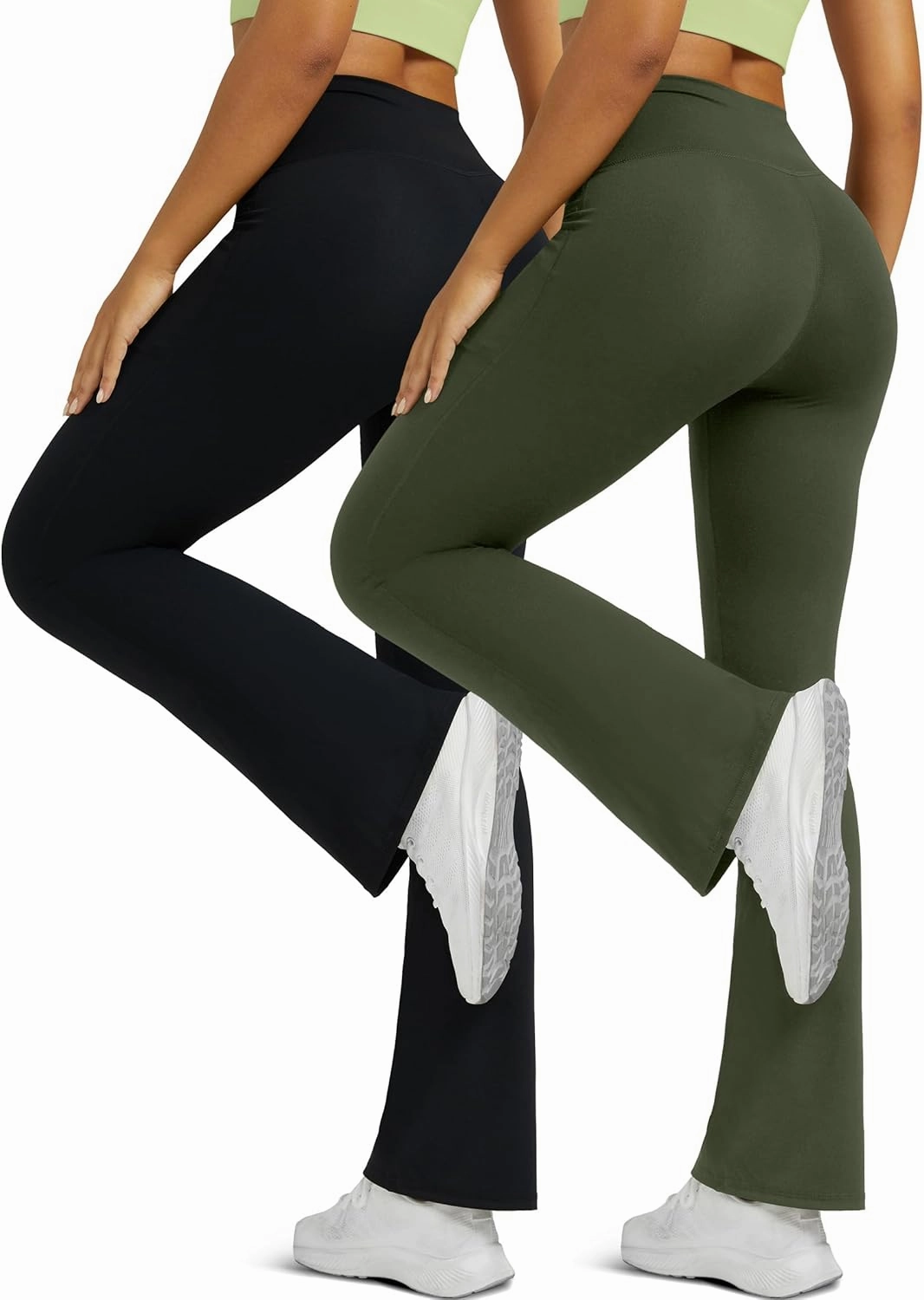 Flare Leggings for Women with Pockets 2pack High Waisted Crossover Flare Leggings Bootcut Yoga Pants