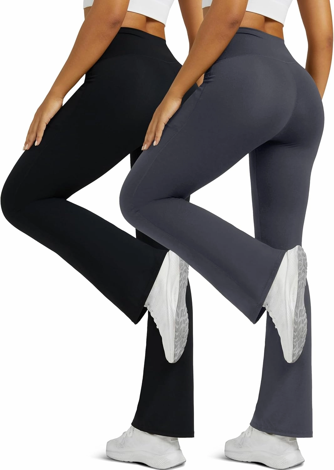 Flare Leggings for Women with Pockets 2pack High Waisted Crossover Flare Leggings Bootcut Yoga Pants