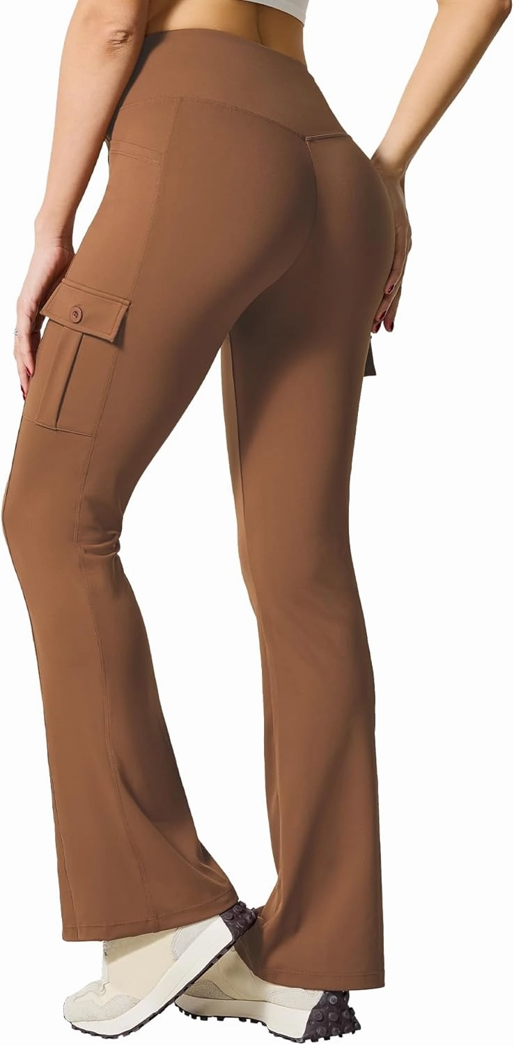 Flare Leggings for Women Yoga Crossover High Waist Pants with Tummy Control Workout Cargo with 5 Pockets Bootcut Leggings