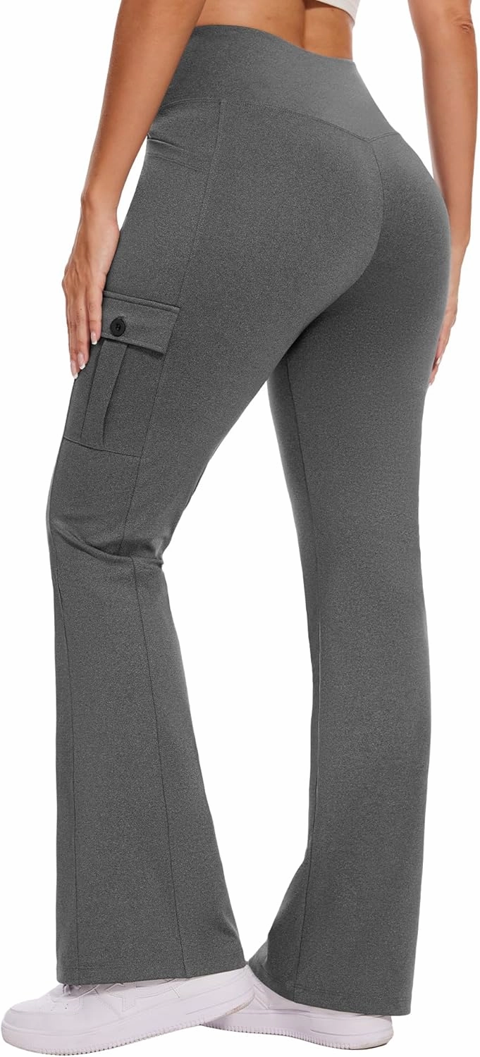 Flare Leggings for Women Yoga Crossover High Waist Pants with Tummy Control Workout Cargo with 5 Pockets Bootcut Leggings