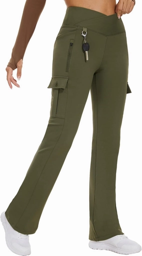 Flare Leggings for Women Yoga Crossover High Waist Pants with Tummy Control Workout Cargo with 5 Pockets Bootcut Leggings