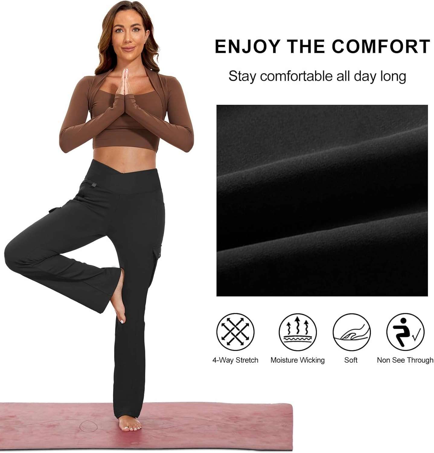 Flare Leggings for Women Yoga Crossover High Waist Pants with Tummy Control Workout Cargo with 5 Pockets Bootcut Leggings