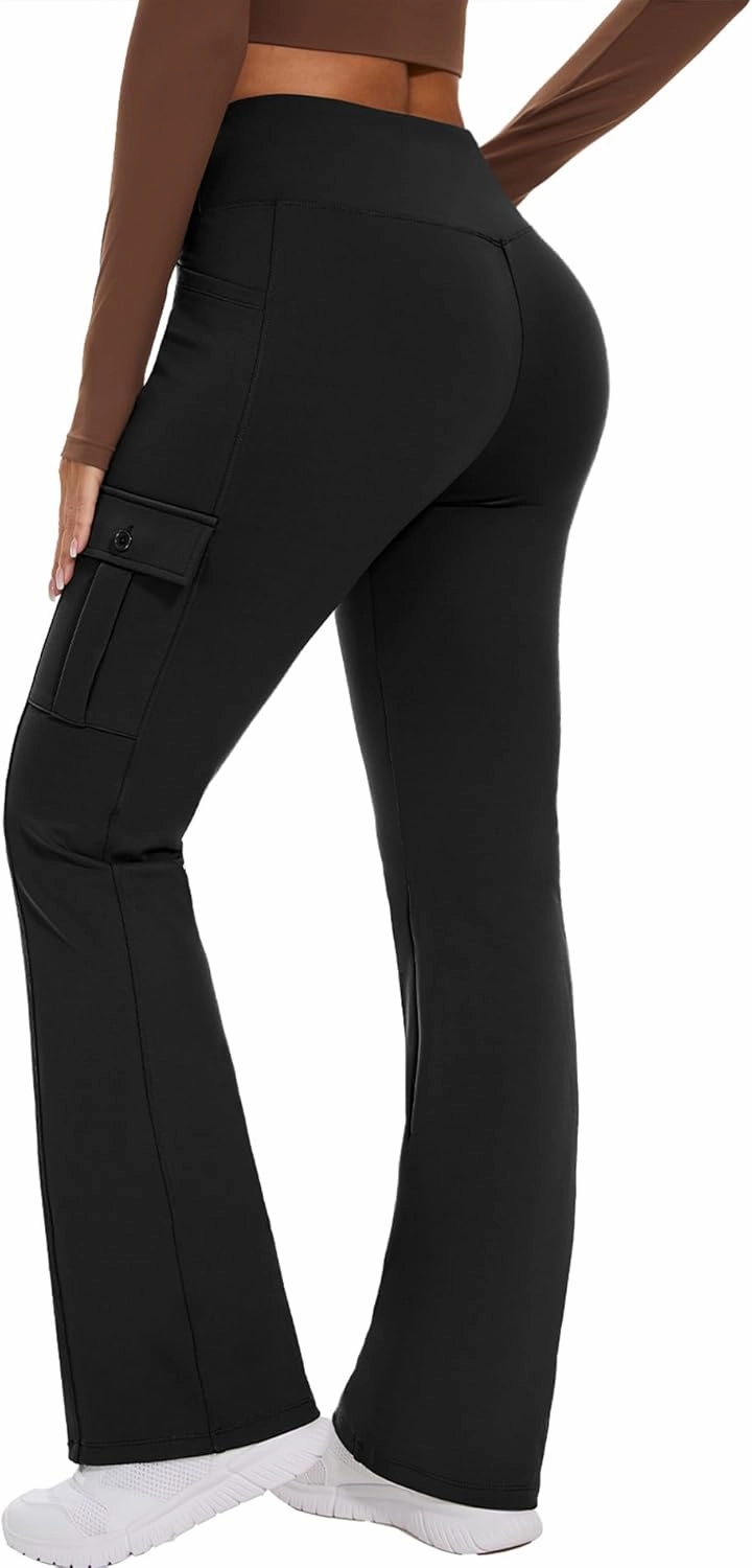Flare Leggings for Women Yoga Crossover High Waist Pants with Tummy Control Workout Cargo with 5 Pockets Bootcut Leggings