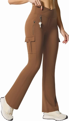 Flare Leggings for Women Yoga Crossover High Waist Pants with Tummy Control Workout Cargo with 5 Pockets Bootcut Leggings