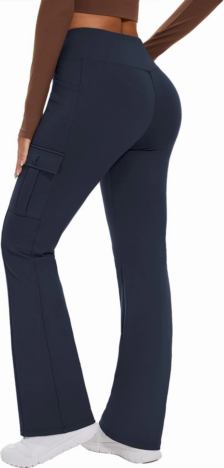 Flare Leggings for Women Yoga Crossover High Waist Pants with Tummy Control Workout Cargo with 5 Pockets Bootcut Leggings