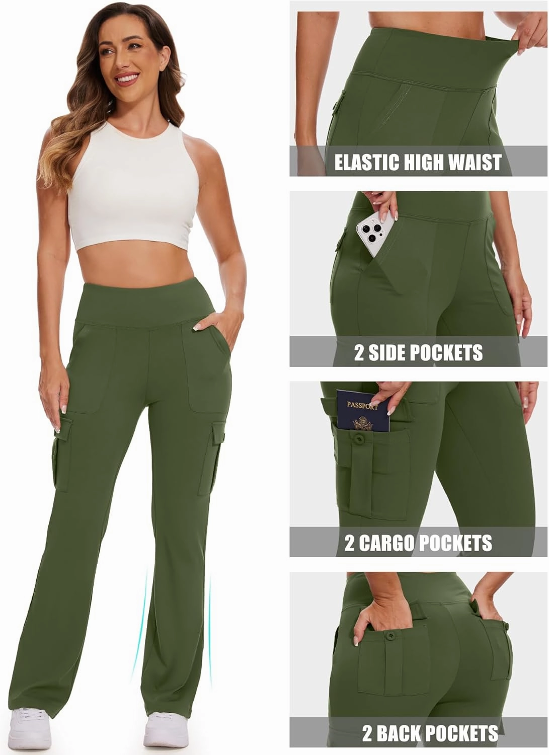 Flare Leggings for Women Yoga Pants with Cargo Pockets High Waist Work Casual Travel Bootcut Leggings