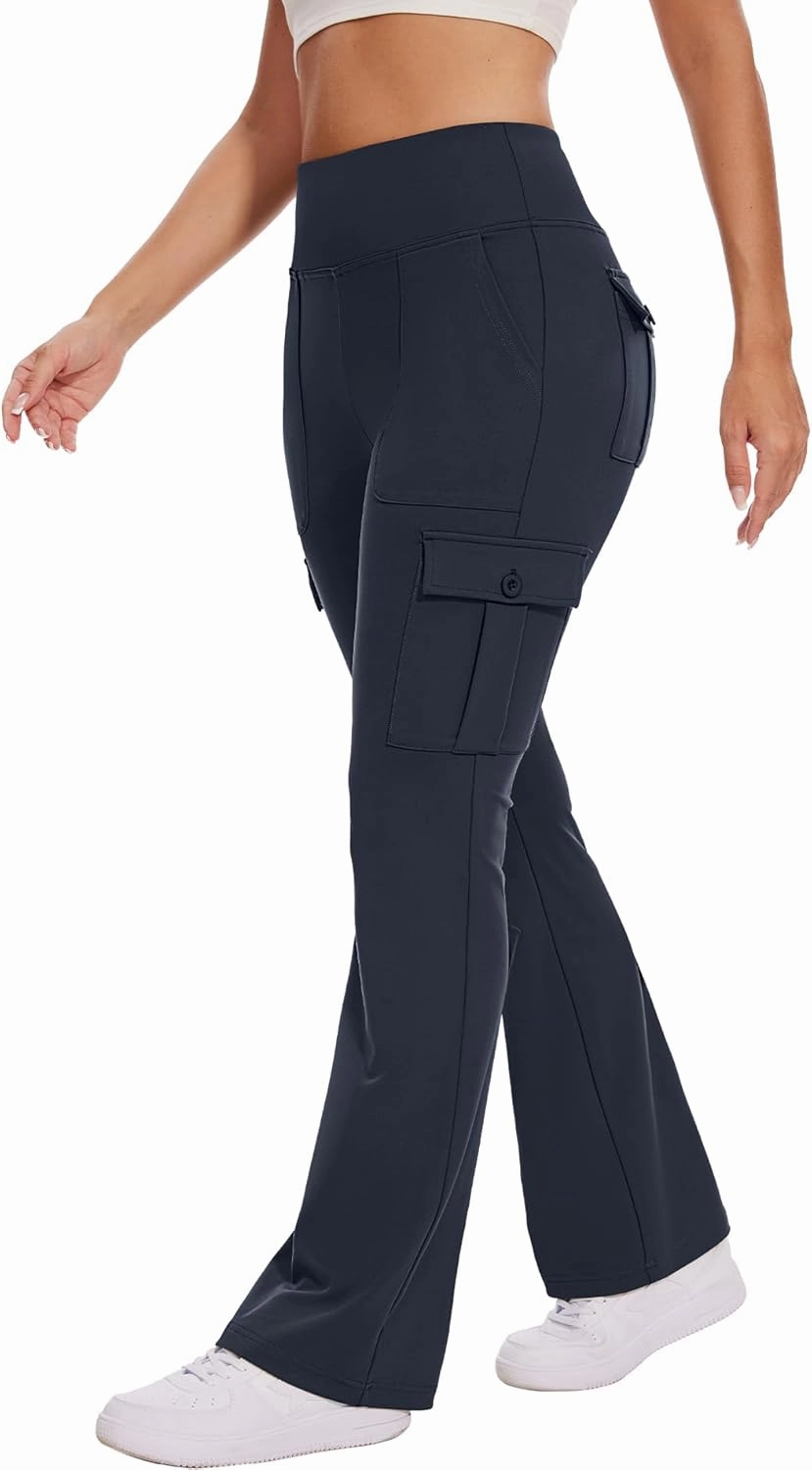 Flare Leggings for Women Yoga Pants with Cargo Pockets High Waist Work Casual Travel Bootcut Leggings