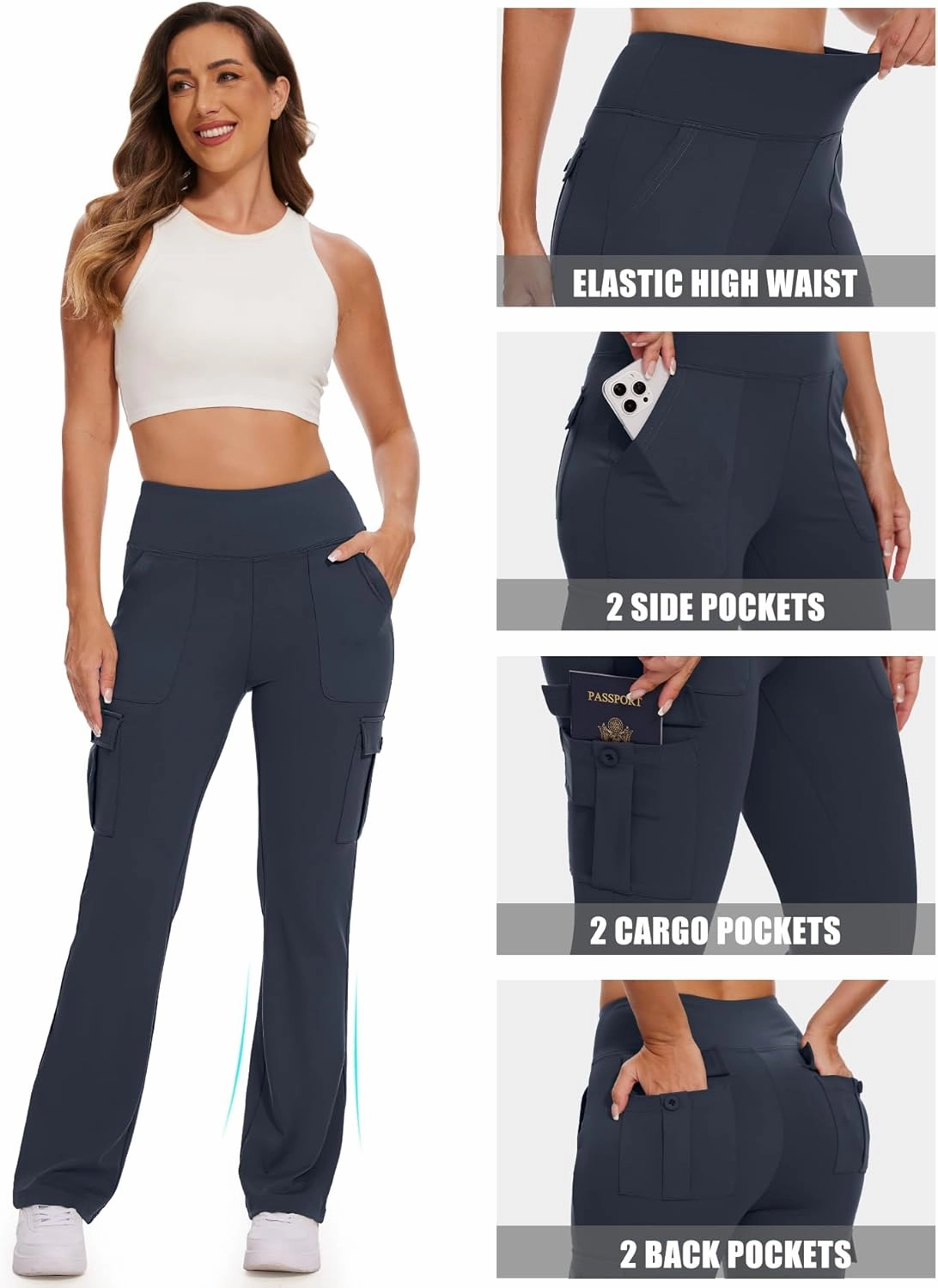 Flare Leggings for Women Yoga Pants with Cargo Pockets High Waist Work Casual Travel Bootcut Leggings