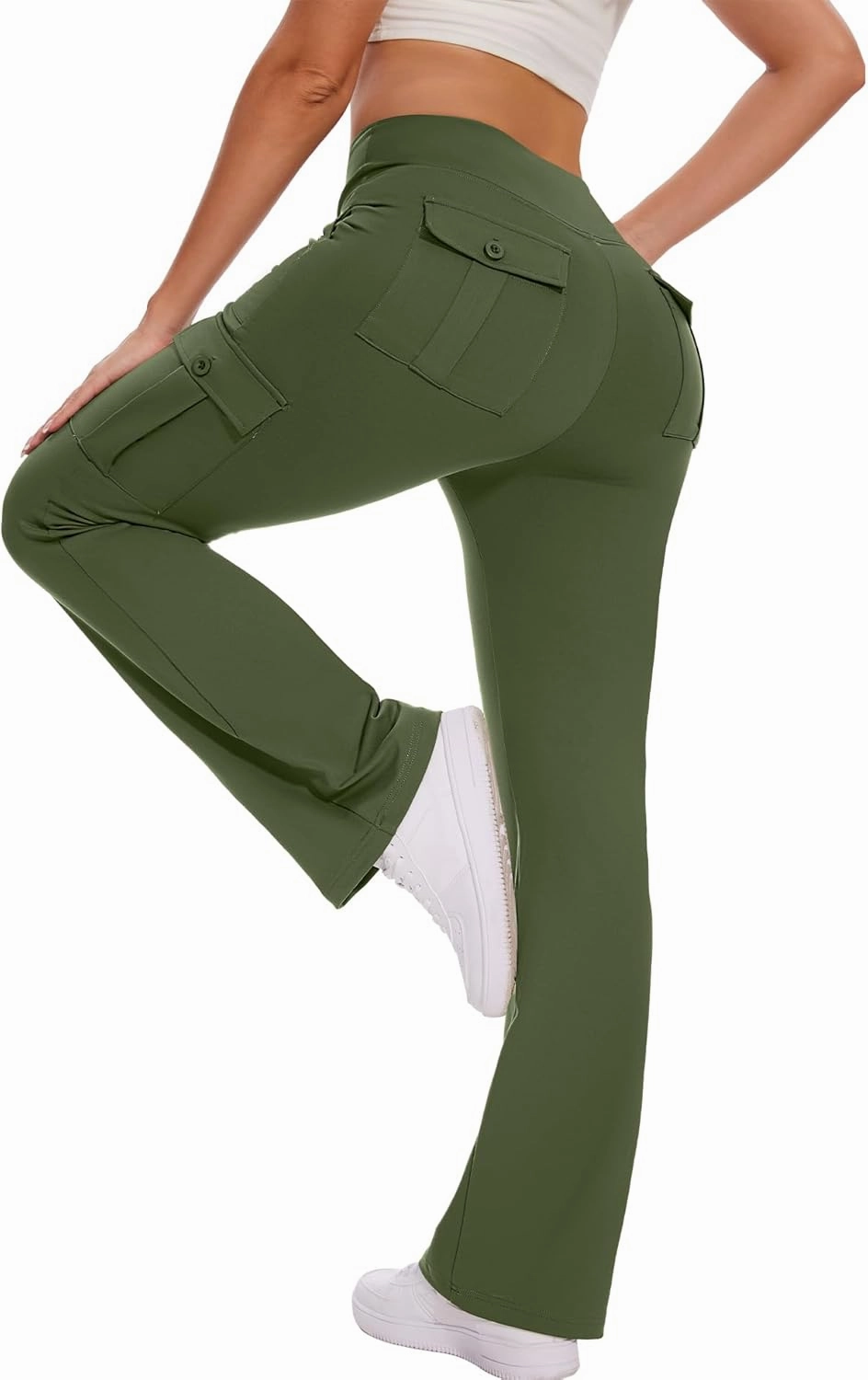 Flare Leggings for Women Yoga Pants with Cargo Pockets High Waist Work Casual Travel Bootcut Leggings