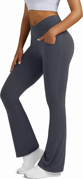 Flare Leggings for Women Yoga Pants with Pockets High Waisted Crossover Flare Leggings Bootcut Casual Yoga Pants