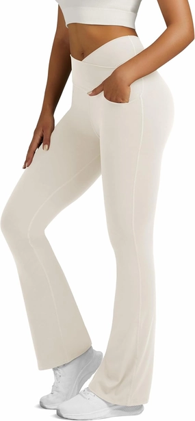 Flare Leggings for Women Yoga Pants with Pockets High Waisted Crossover Flare Leggings Bootcut Casual Yoga Pants