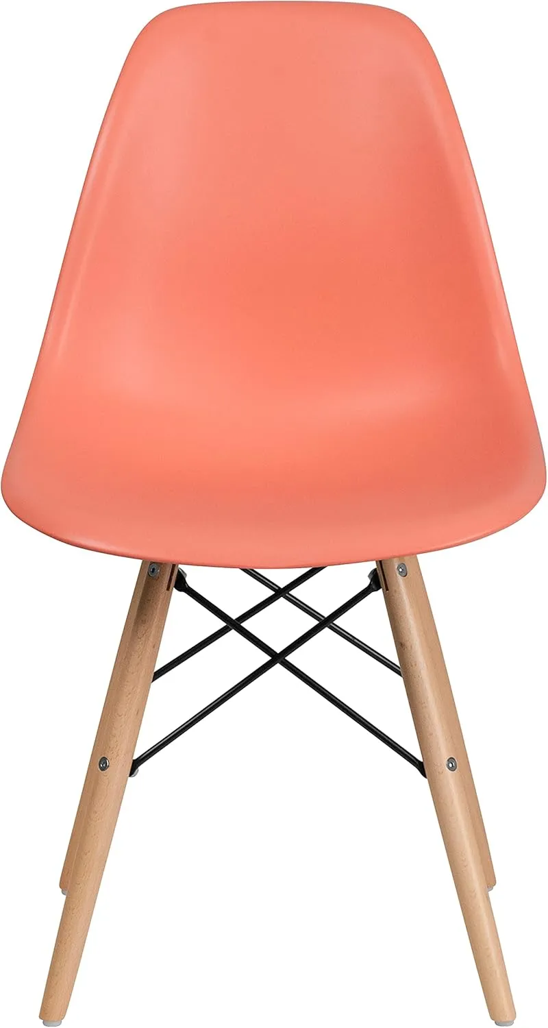 Flash Furniture 2 Pk. Elon Series Peach Plastic Chair with Wooden Legs for Versatile Kitchen, Dining Room, Living Room, Library or Desk Use