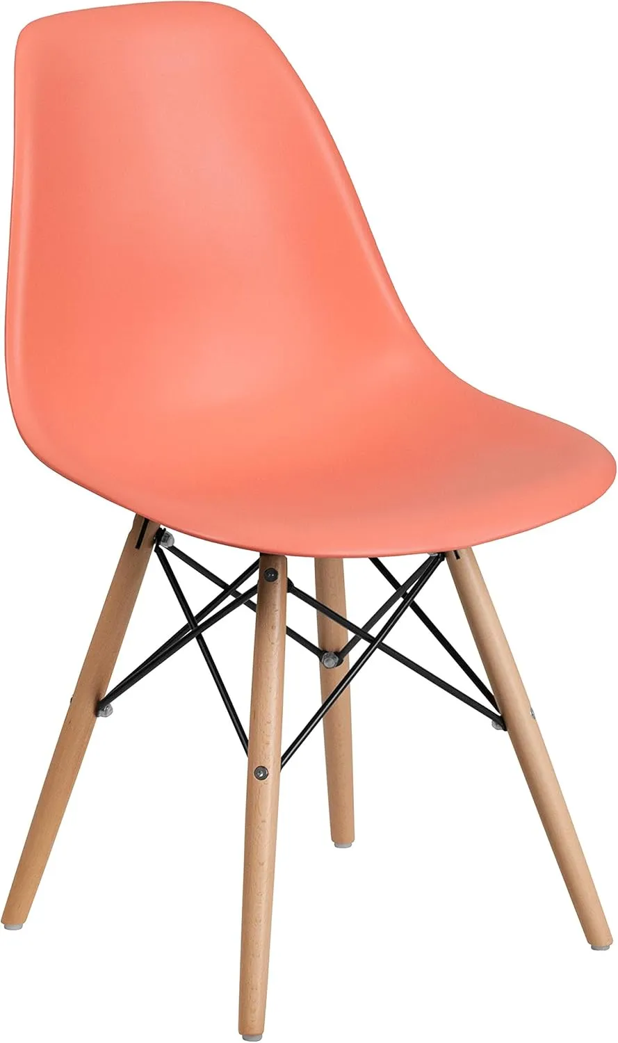 Flash Furniture 2 Pk. Elon Series Peach Plastic Chair with Wooden Legs for Versatile Kitchen, Dining Room, Living Room, Library or Desk Use